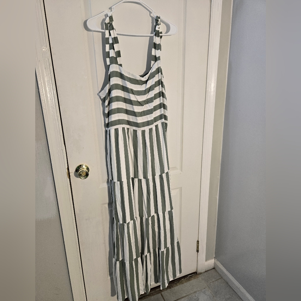Striped Green and White Maxi Dress
